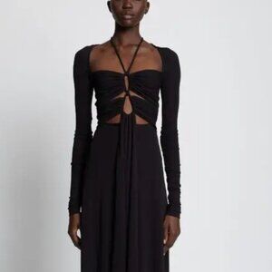 Proenza Schouler Matte Jersey Drawstring Maxi Long Sleeve Dress Black XS $1590